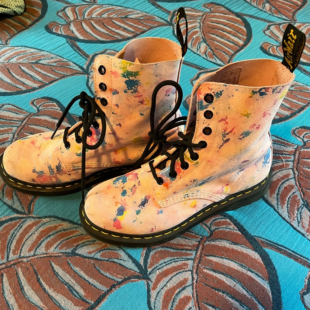Dr. Martens Pink Paint Splatter Combat Boots